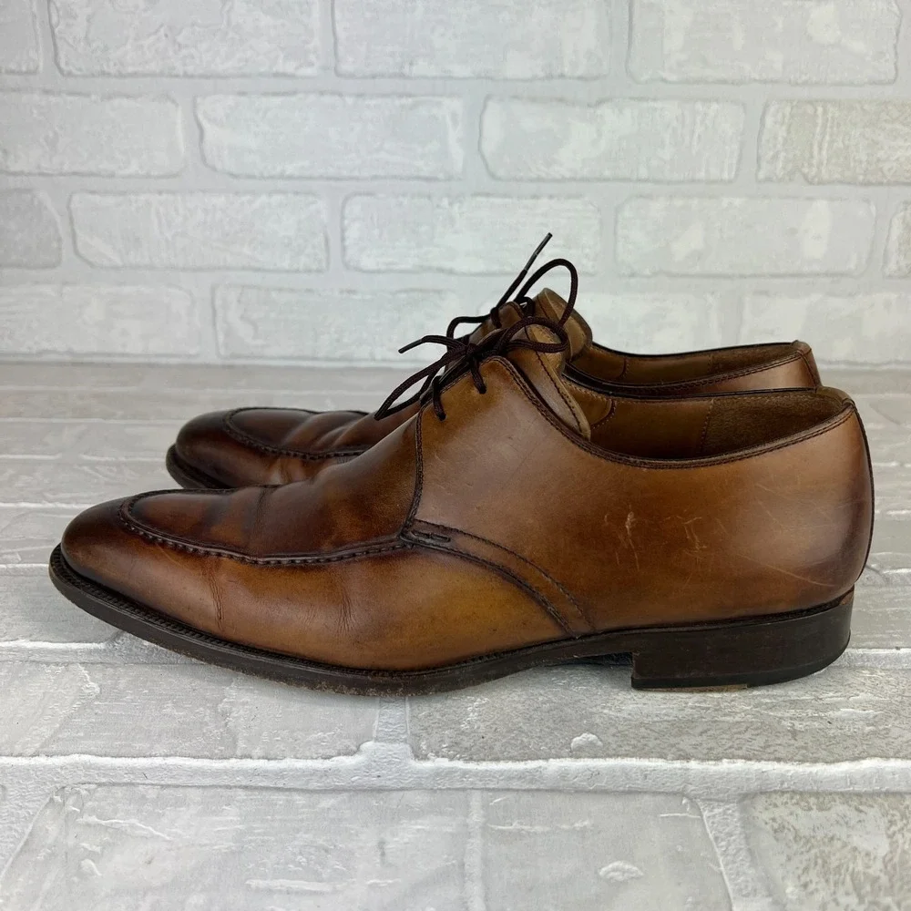 Magnanni Dress Shoes Mens 10.5 Brown Leather Basilio Apron Toe Lace Up Business